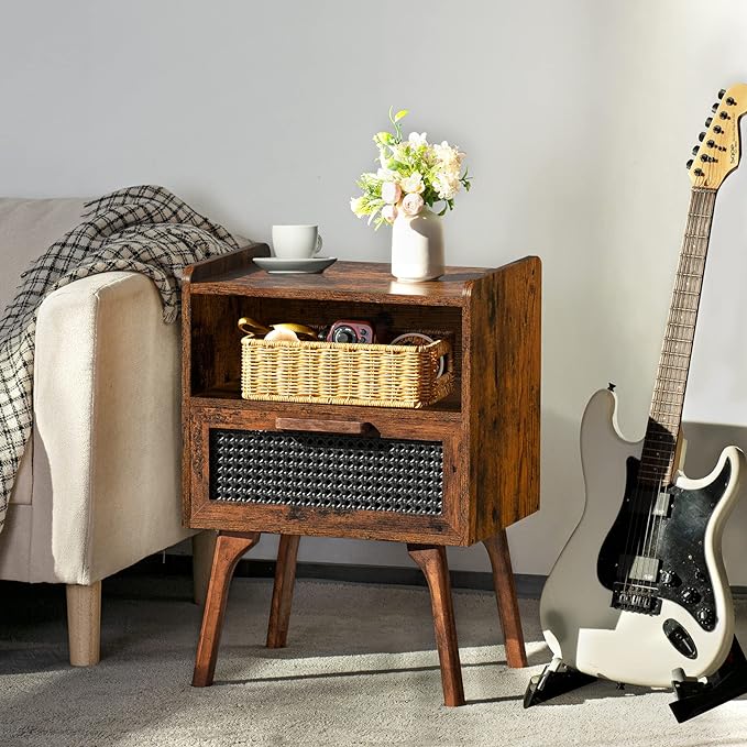 Lerliuo Rattan Nightstand, Boho Side Table - Image 2