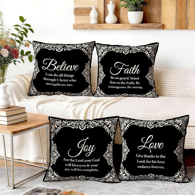 OBSEDE Black and White Bible Verse Decorative Throw Pillow Covers 18 × 18 in - Image 5