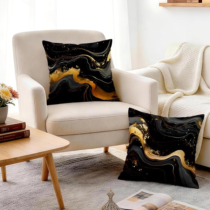 OBSEDE Abstract Black Gold Marble Decorative Throw Pillow Covers 18 × 18 in - Image 7