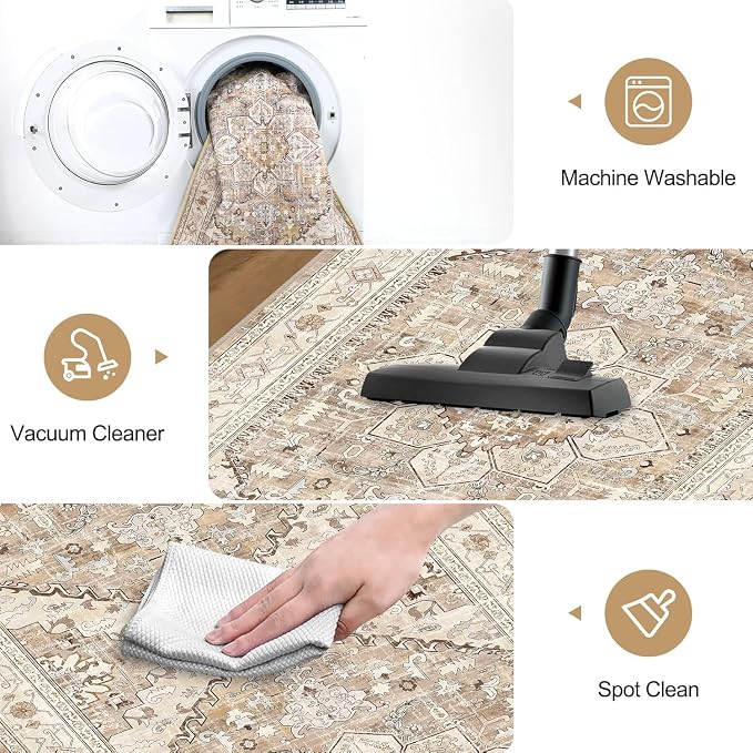 Yamaziot Washable Runner Rug, 3x10 Non-Slip Boho Hallway Kitchen Rug | Stain - Image 6