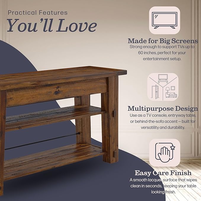 Durango 54-Inch Farmhouse-Industrial Style Wood Console Table - Image 6