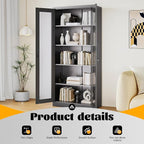 Metal Storage Cabinet with Lock and Glass Doors, Glass Display Cabinet - Image 7