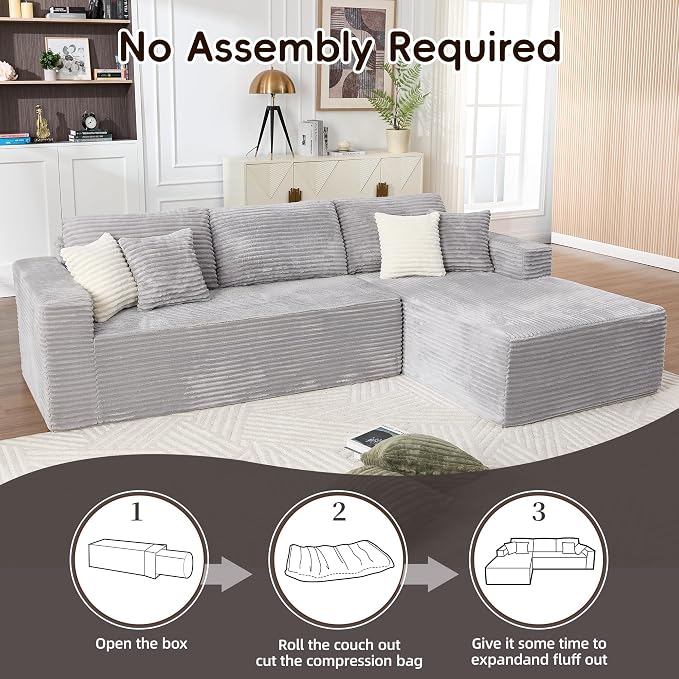 108" Boneless Couch, L-Shaped Modular Sectional Sofa - Image 4