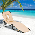 Folding Beach Lounge Chair w/ 5 Adjutable Backrest & Padded Pillow, Sunbathing - Image 2