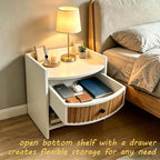 Wooden Nightstand with Drawer and Open Storage Shelf, Curved Front Bedside Table - Image 4