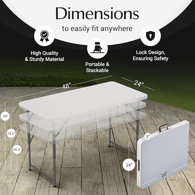 4 Feet Foldable Table Adjustable Height - Image 3