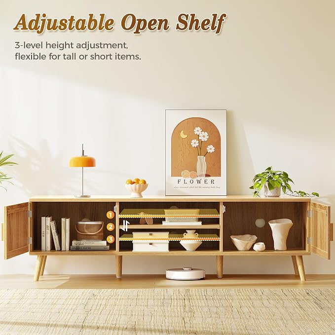 SUPERJARE Boho TV Stand for 75 Inch TV, Entertainment Center - Image 3