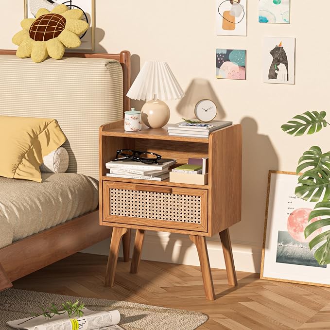 Lerliuo Rattan Nightstands Set of 2, Side Table - Image 2