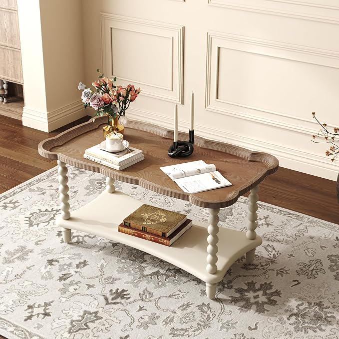 Function Home Farmhouse Coffee Table, 2-Tier Center Table - Image 4