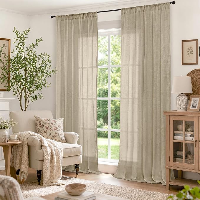 BGment Camel Linen Sheer Curtains 84 Inches Long - Image 2