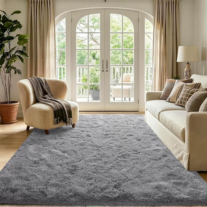 Noahas 6x9 Large Grey Fluffy Soft Area Rug Non-Slip - Image 2