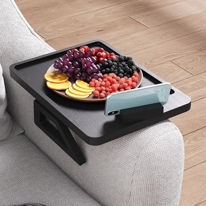 Couch Arm Tray with 360°Phone, Bamboo Folding Sofa Tray, Sofa Armrest Trays - Image 3