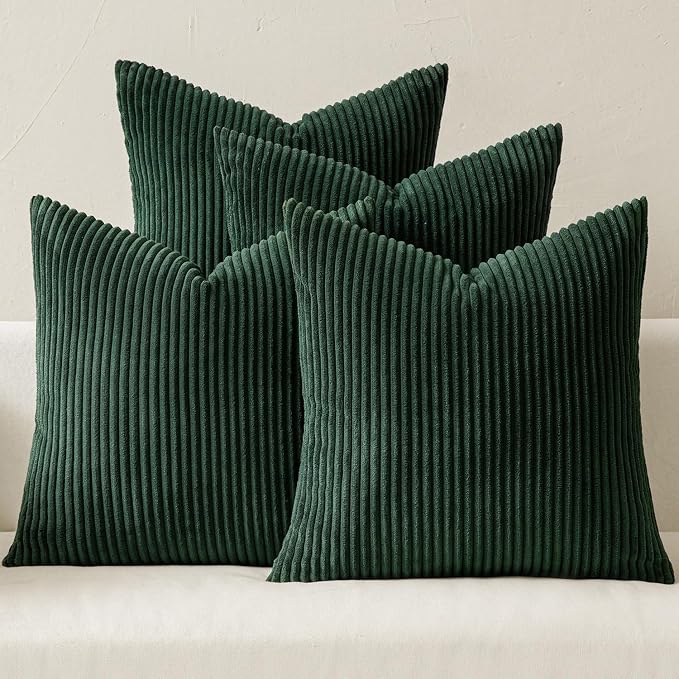 MIULEE Soft Corduroy Decorative Throw Pillow Covers Army Green 18x18 | Set of 4 by MIULEE