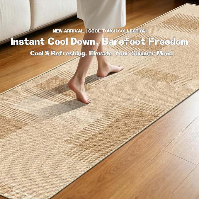 Faux Linen Washable Runner Rug Water Absorbent Surface 2x6 Beige | Non-Slip TPR - Image 5