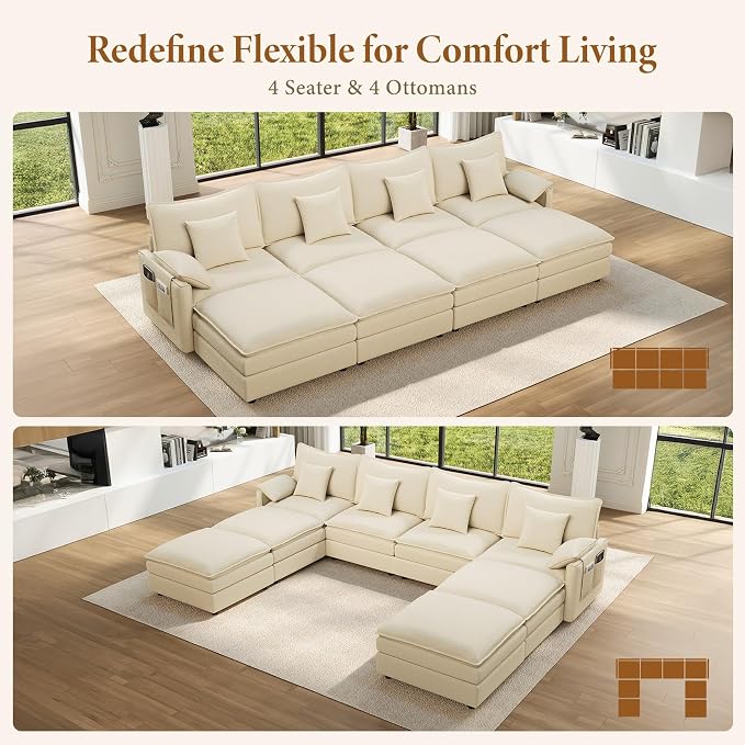 Vesgantti 142" Oversized Sectional Sofa Bed, 8-Seater Modular Sleeper Cloud - Image 7