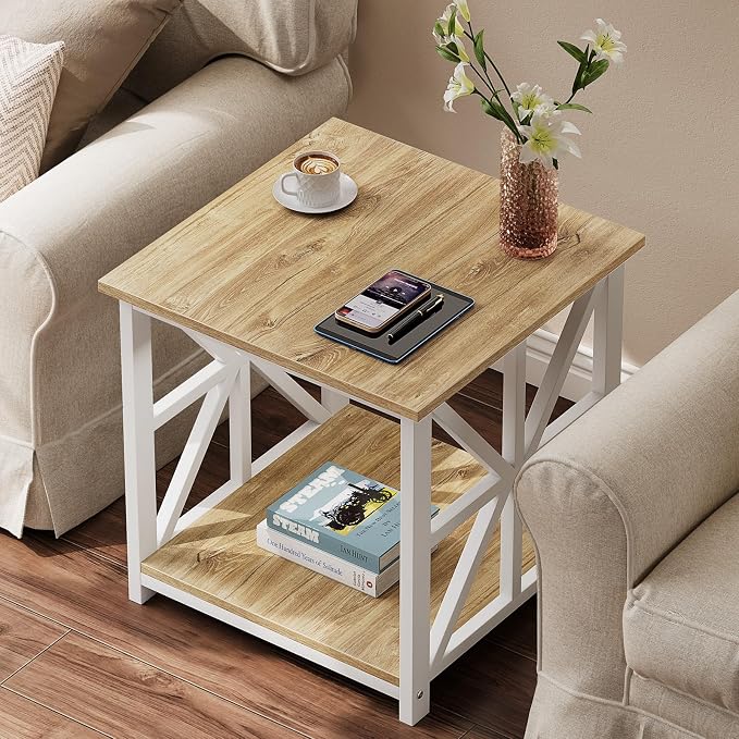 GreenForest End Table with 2-Tier Storage Shelf, 24 inch Large Side Table - Image 2
