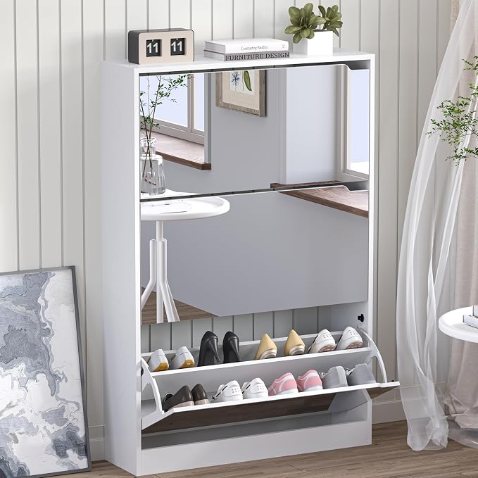 BORNOON Shoe Cabinet with 3-Flip Mirror Drawers, Freestanding Shoe Rack by BORNOON