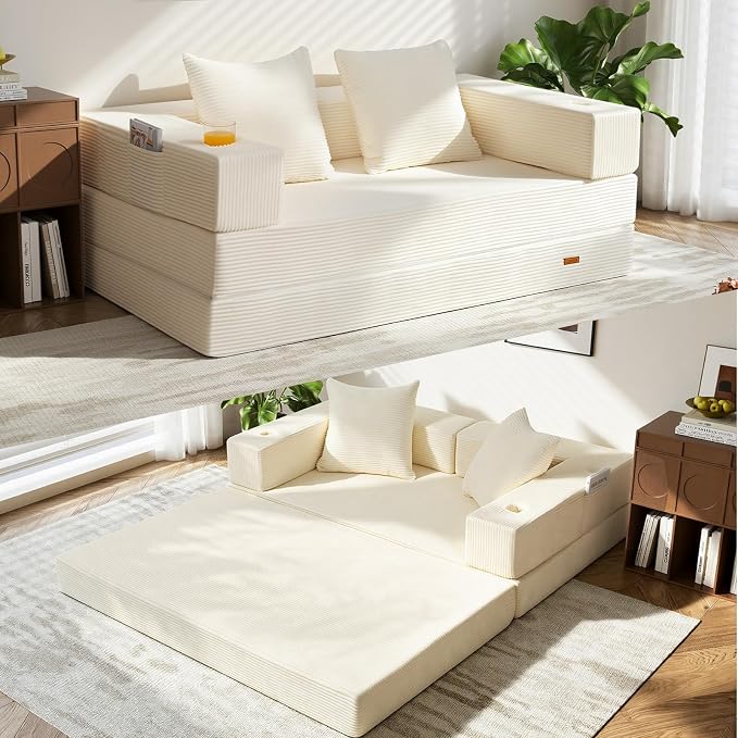 COMAX Futon Sofa Bed, 4‑in‑1 Convertible Sofa Bed, Folding Boneless Couches by COMAX