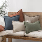 MIULEE Linen Fringe Decorative Fall Euro Throw Pillow Covers Dune 24x24 | Set - Image 7