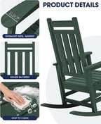 KINGYES Oversized Outdoor Rocking Chair, All-Weather Patio Rocking Chairs - Image 7