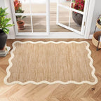 GarveeHome Scalloped Washable Rug 2x3 Kitchen Rugs Non Slip, Light Brown | Rugs - Image 2