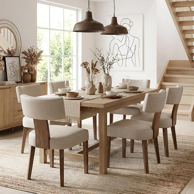 HNY Mid Century Modern Dining Chairs Set of 6, Farmhouse PU Leather Upholstered by HNY