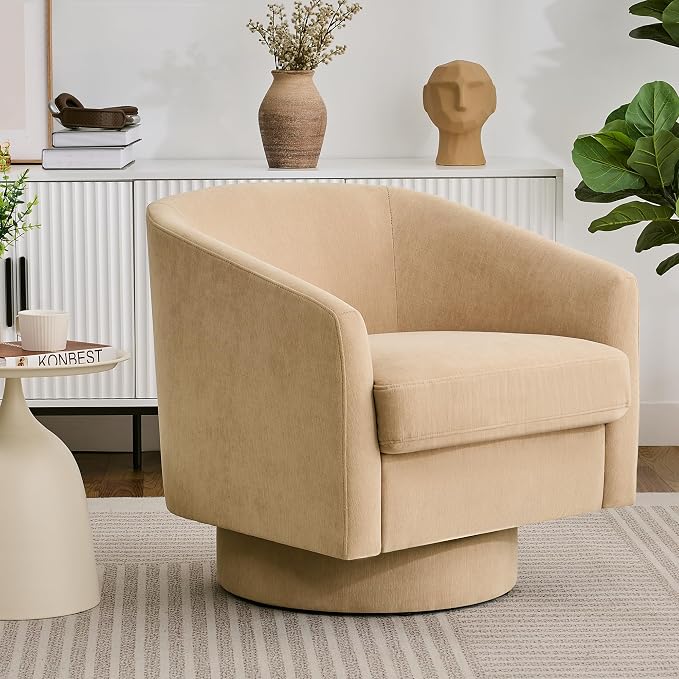 Swivel Barrel Accent Chair, Round Chenille Fabric Living Room Arm Chairs by ErdoruLiving