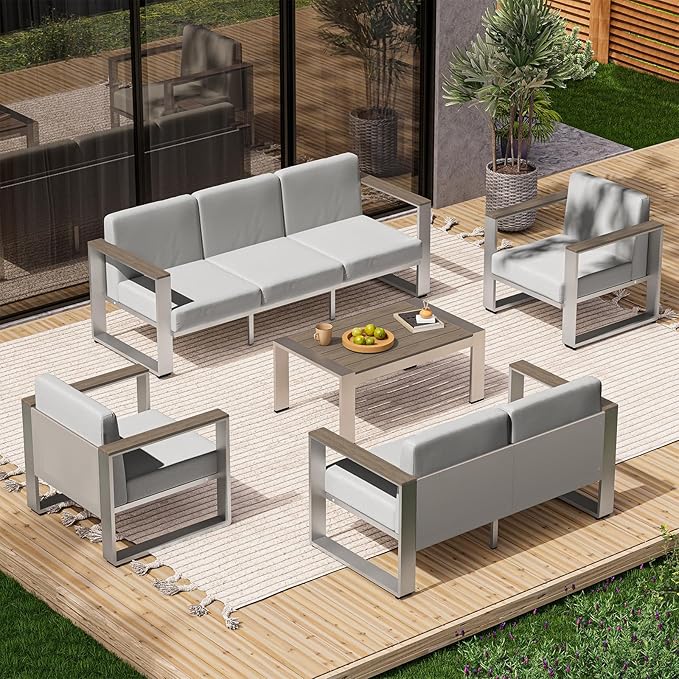 Outdoor Aluminum 3-Seat Sofa, Modern Patio Patio Furniture - Image 7