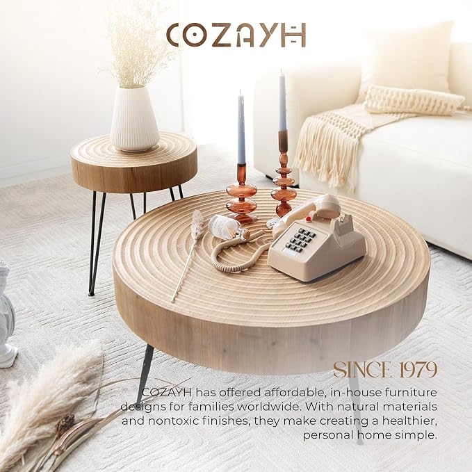 COZAYH 2-Piece Round Nesting Coffee Table Set, Natural Wood Top - Image 7