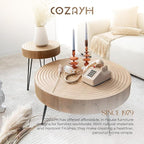 COZAYH 2-Piece Round Nesting Coffee Table Set, Natural Wood Top - Image 7