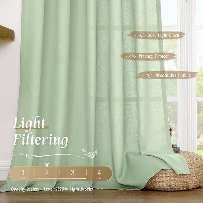 72 inches Long Light Green Linen Curtains - Image 4