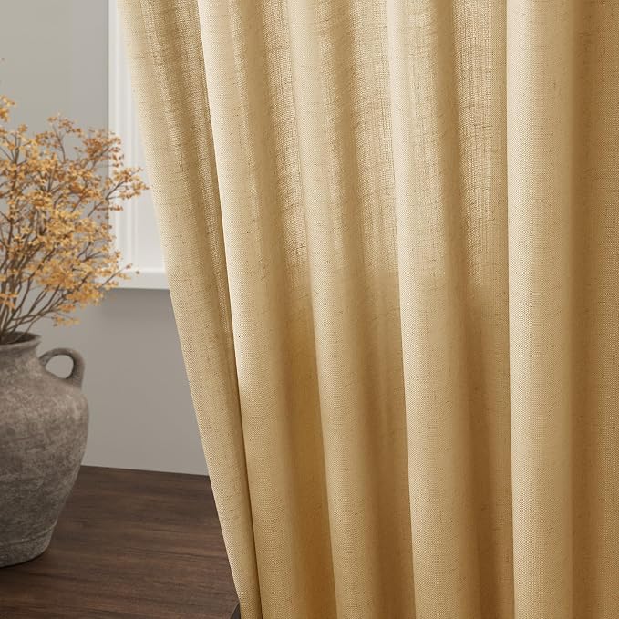 Gold Yellow Linen Curtains for Living Room 63 Inches Long 2 Panel Set Light - Image 4