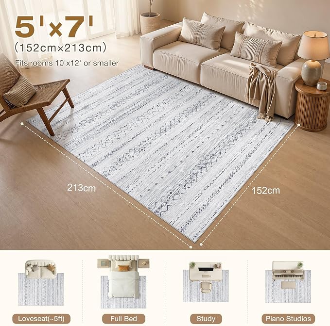 cotiled Boho 5x7 Area Rugs for Living Room: Soft Moroccan Washable Rug | Solve - Image 9