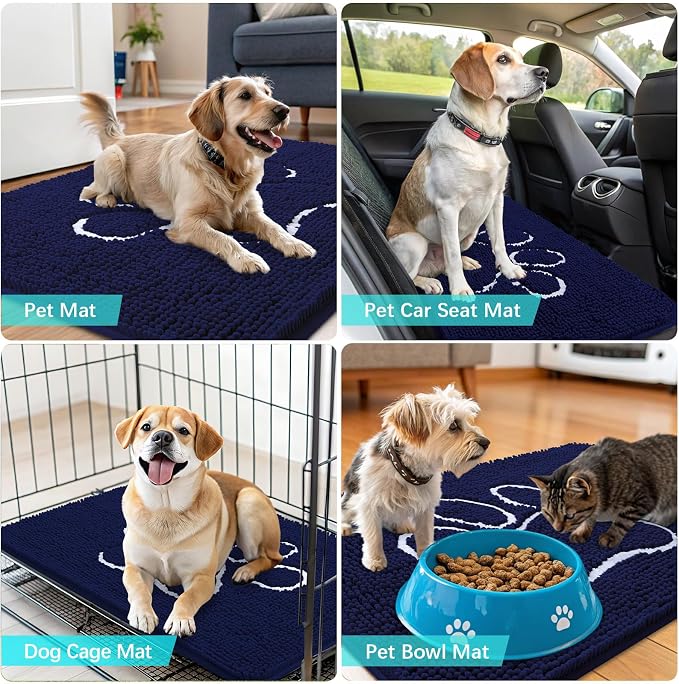OLANLY Dog Door Mat for Muddy Paws 70x24, Paw Print Design Chenille Mud Mat | - Image 7