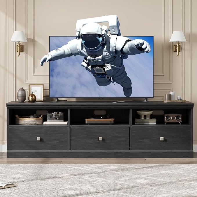 IDEALHOUSE 70in TV Stand for TVs up to 80", Mid Century Modern Entertainment - Image 2