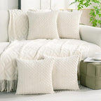 Set of 4 Cream White Decorative Throw Pillow Covers 18x18 Inch Corduroy Pillow - Image 9