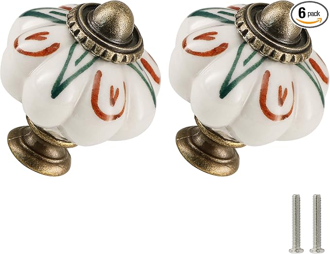 Ivory Pumpkin Knobs 6 Pack Ceramic Cabinet Knobs Vintage Drawer Pulls by Zernmiarder
