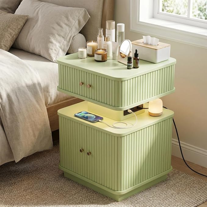 Nightstands Set of 2 with Charging Station, Modern Night Stands Set 2 with - Image 4
