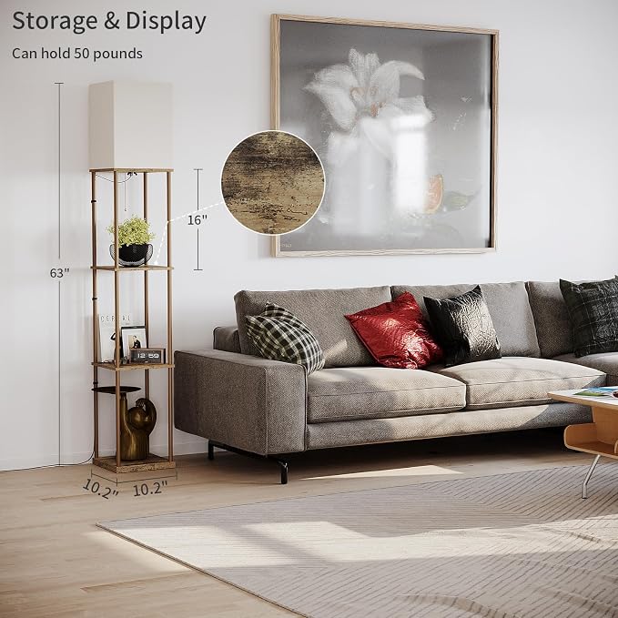 SUNMORY Floor Lamp with Shelves, Modern Square Shelf Lamps, Display Shelf - Image 3