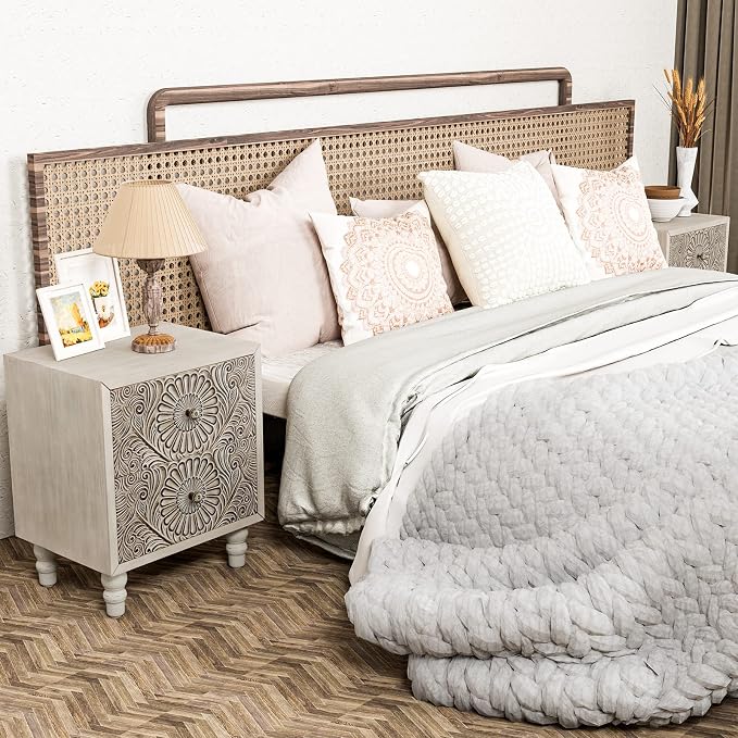 HOMPUS 2-Drawer Farmhouse Nightstand, Fully Assembled Boho Night Stand - Image 7