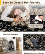 RELEANY Washable Area Rug, Water Repellent, Pet Friendly, Vintage Floral Boho - Image 6