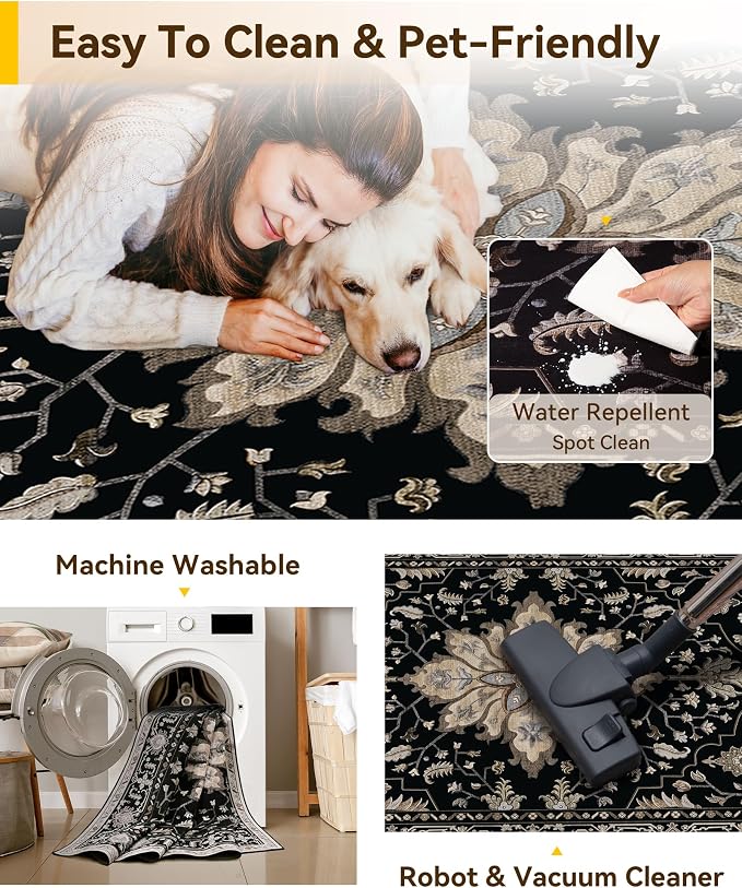 RELEANY Washable Area Rug, Square 4'x4', Water Repellent, Pet Friendly - Image 3