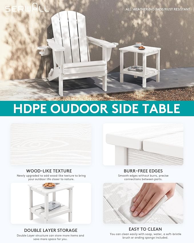SERWALL 2-Tier HDPE Outdoor Side Tables Set of 4, Weatherproof Rectangular - Image 4