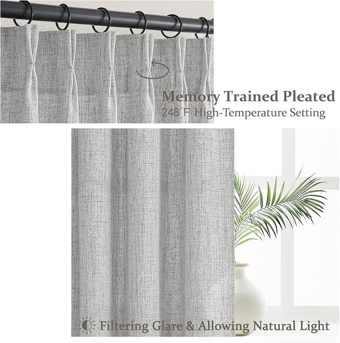 Linen Textured Sheer Light Grey Curtains 102 Inches Long - Image 3