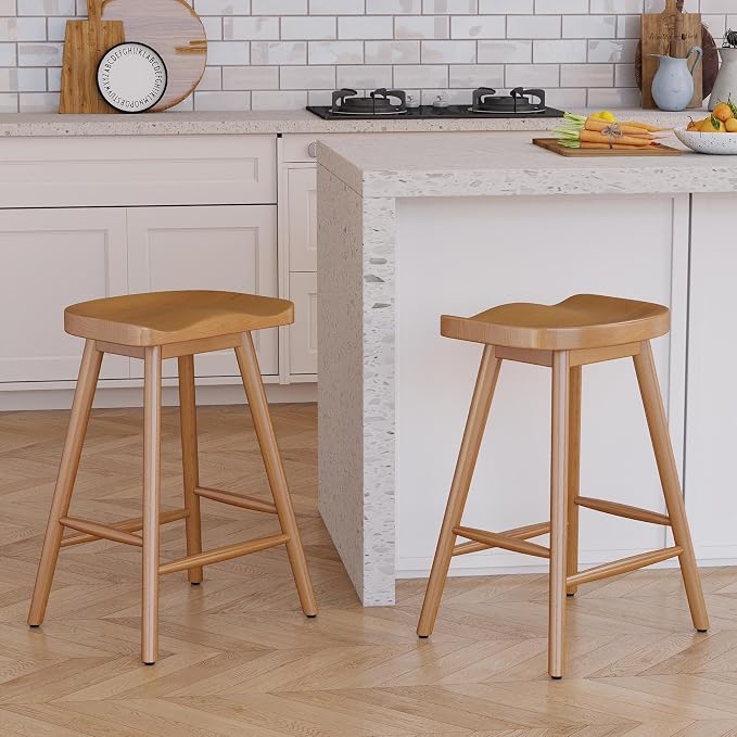 LukeAlon Set of 2 Ergonomic Bar Stools 24.25" Wooden Counter Height Stools - Image 7