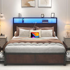 Lifezone Full Bed Frame with 2-Tier Storage Headboard, Metal Platform Bed Frame - Image 3