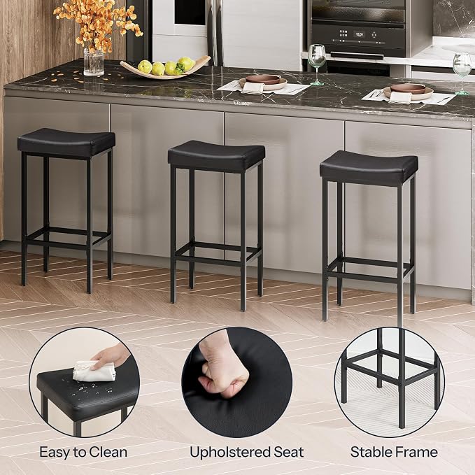 HOOBRO Bar Stools, Counter Height Bar Stools, Saddle Stools, 24.8" Barstools - Image 7