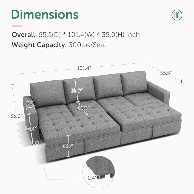 HONBAY Modular Sectional Sleeper Sofa - Image 2
