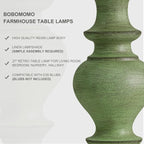BOBOMOMO 27" Sage Green Table Lamps Set of 2, Large Farmhouse Resin Lamps - Image 2