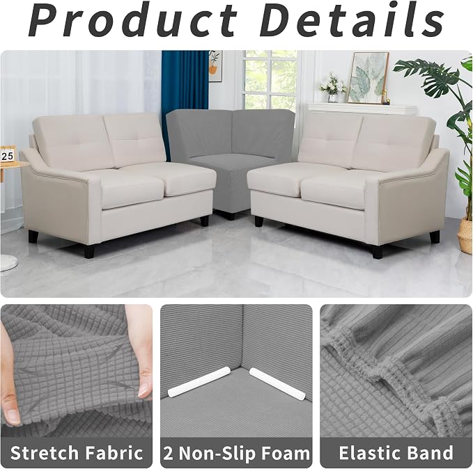 Easy-Going Stretch Soft Sectional Corner Sofa Couch Slipcover Light Gray | - Image 4